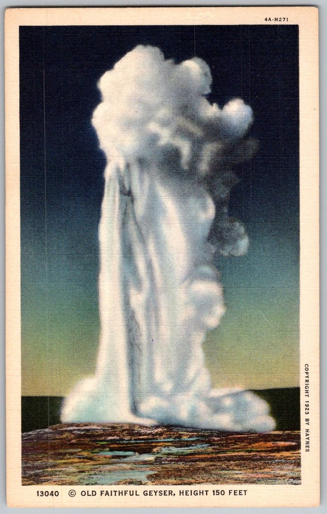 Vtg Postcard Old Faithful Geyser Yellowstone National Park, WY 1930s