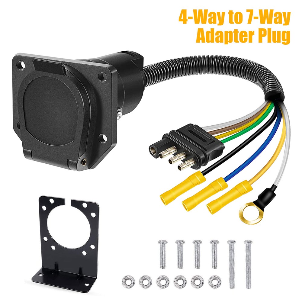 7 Way RV-Style Trailer Plug Adapter Connector w/ Wiring Harness Mounting Bracket