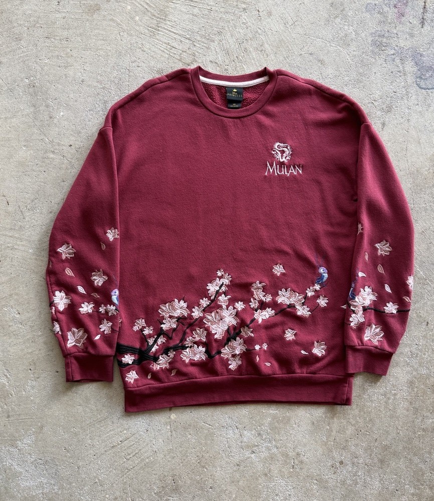 Disney Princess Mulan Floral Embroidered Crewneck Sweatshirt Women’s Medium