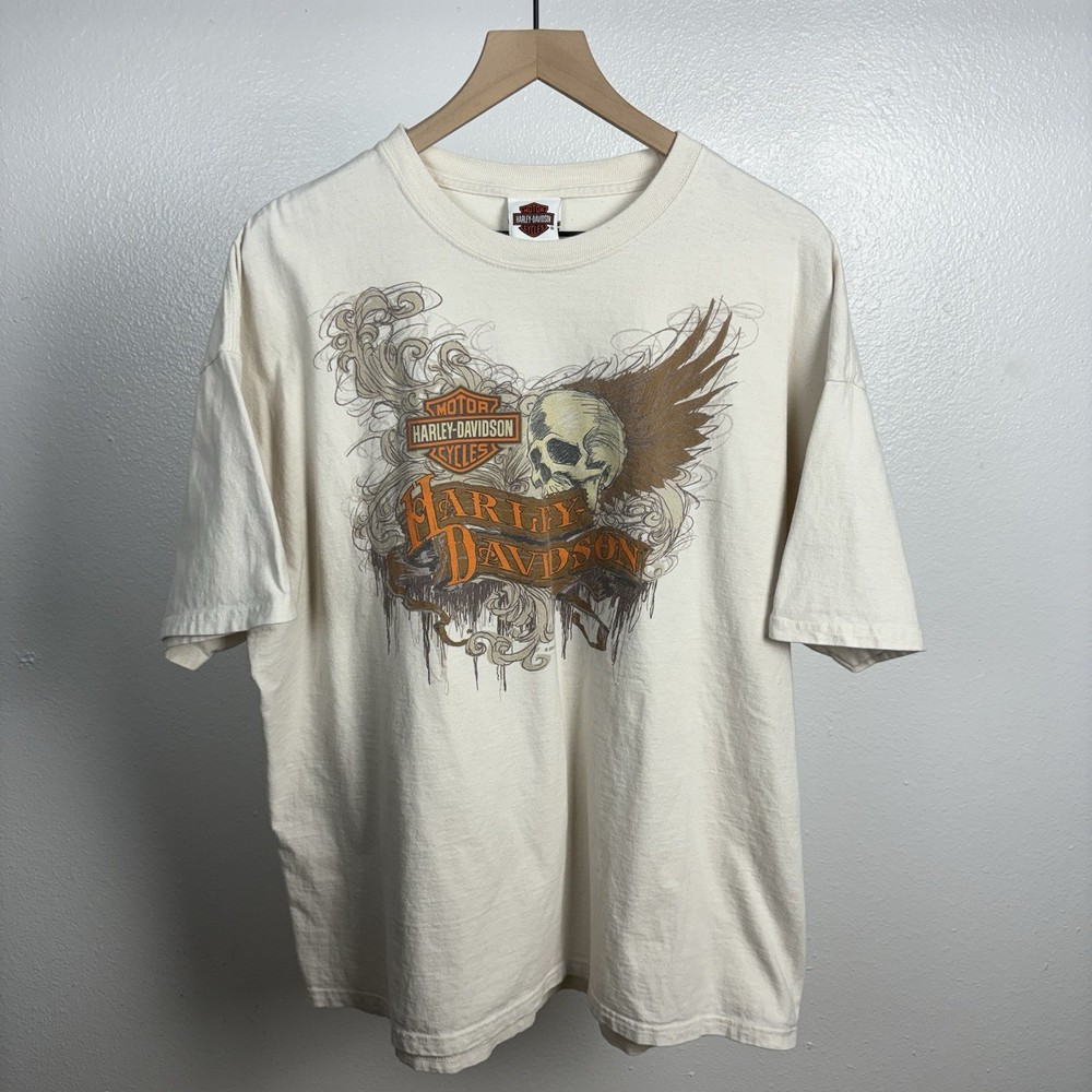 Y2K Harley Davidson Skull Flames Fire Vintage Double Sided T Shirt Fits Boxy XL