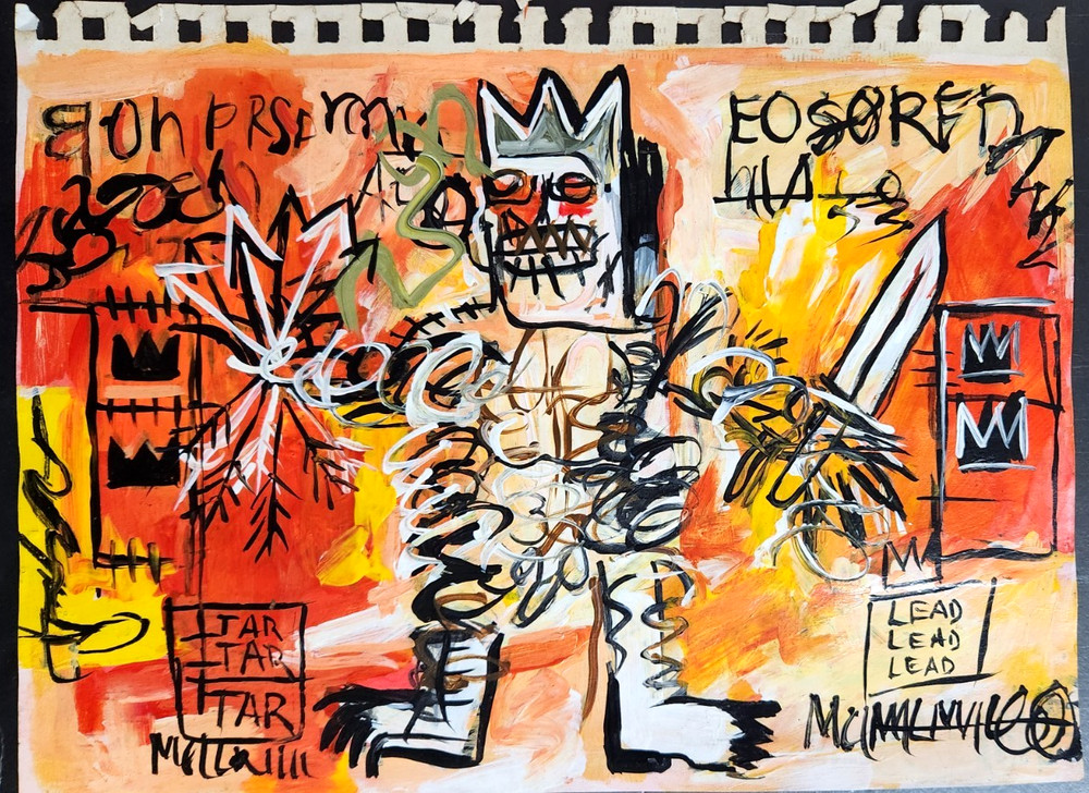 JEAN MICHEL BASQUIAT 12x9 in. Painting on paper (Untitled) signed & stamped