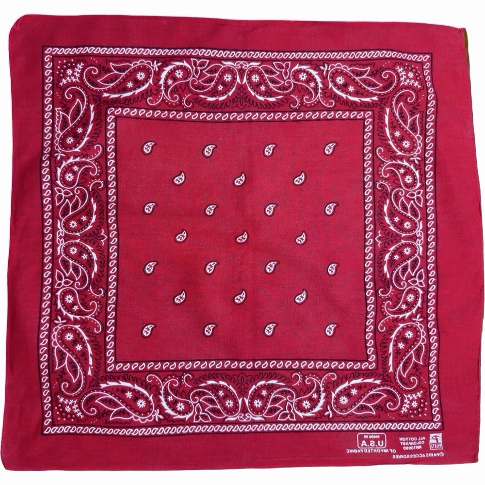 VTG  Paris All Cotton RN13960 Paisley Red Bandana Handkerchief Made in USA