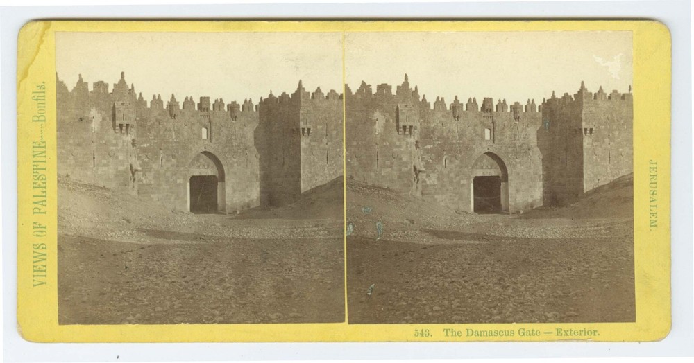 G1562* BONFILS – PALESTINE – Damascus Gate Jerusalem c.1870s Stereoview