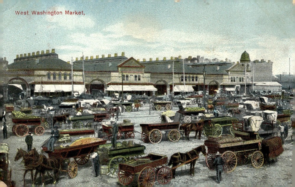 C1910 West Washington Market New York City NY Manhattan Color Litho Postcard