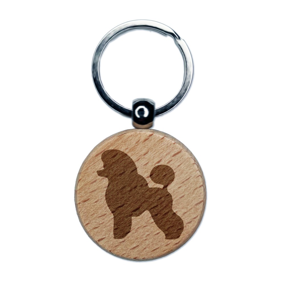 Mini Poodle Dog Engraved Wood Round Keychain Pet ID Tag Charm  