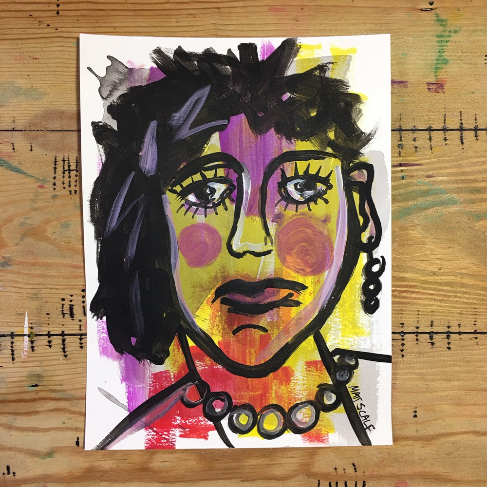 Matt Scalf 9x12 Face Abstract Woman Portrait Collectible Art ORIGINAL PAINTING