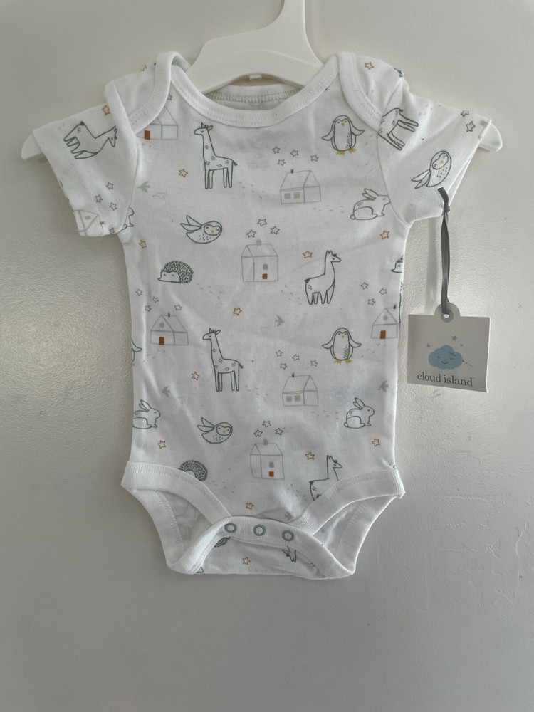 Cloud Island Baby Boys Cute Animals 100% Cotton Short Sleeve Bodysuit White 0-3M