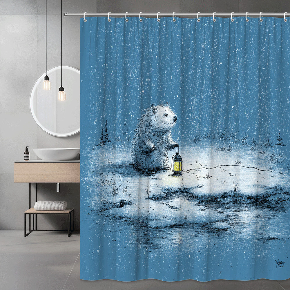 Polar Bear Lantern Shower Curtain Winter Animal Graphic