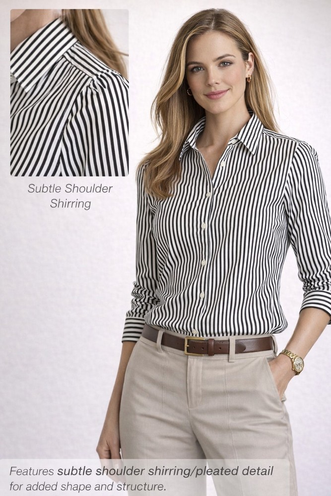 Lauren Ralph Lauren Womens 14 Black White Striped Button Up Shirt Large L