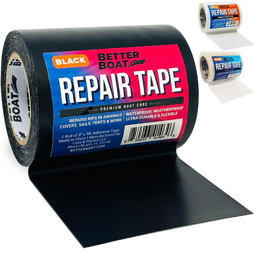 Repair Tape, Fabric, Boat Covers, Tent Repair, 30Ft, Black, Heavy Duty