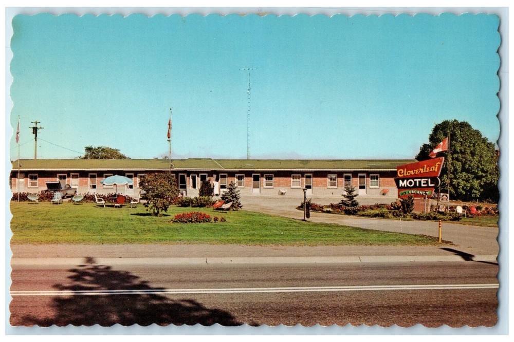 c1950's Cloverleaf Motel Cobourg Ontario Canada Vintage Unposted Postcard