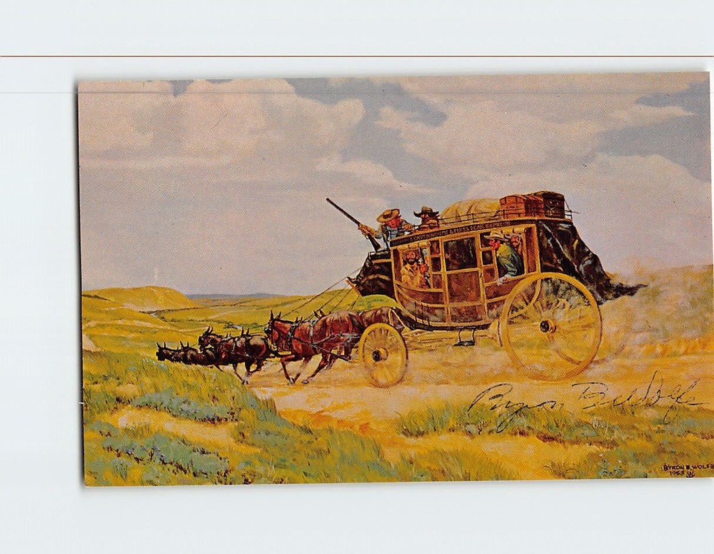 Postcard Trouble Ahead Leavenworth & Pikes Peak Express by Byron Wolfe