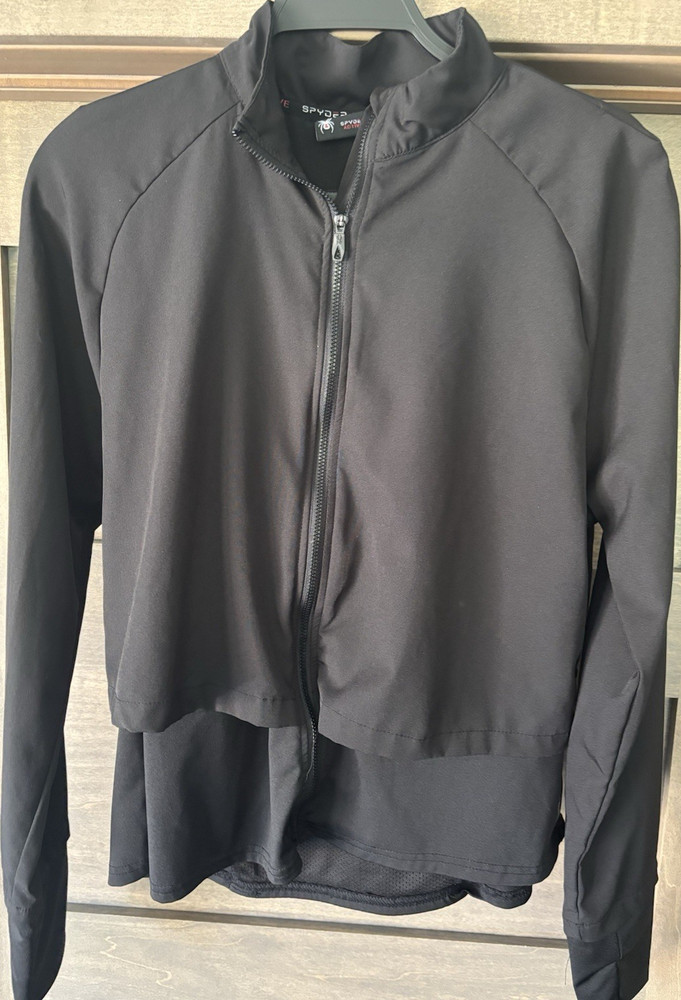 Spyder Active Women’s Black Track Jacket Full Zip Pockets Thumbholes Size S