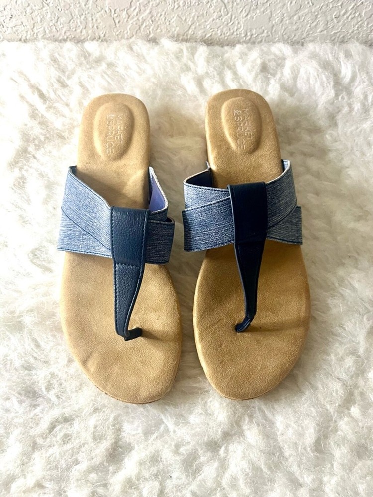 Stylish Stella Blue T-Strap Wedge Sandals Size 8 by Market & Spruce