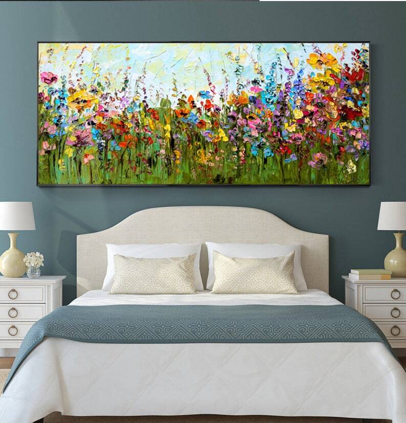 Hand Painted Abstract Oil Painting Large Wall Art Boho Wall Decor Flower