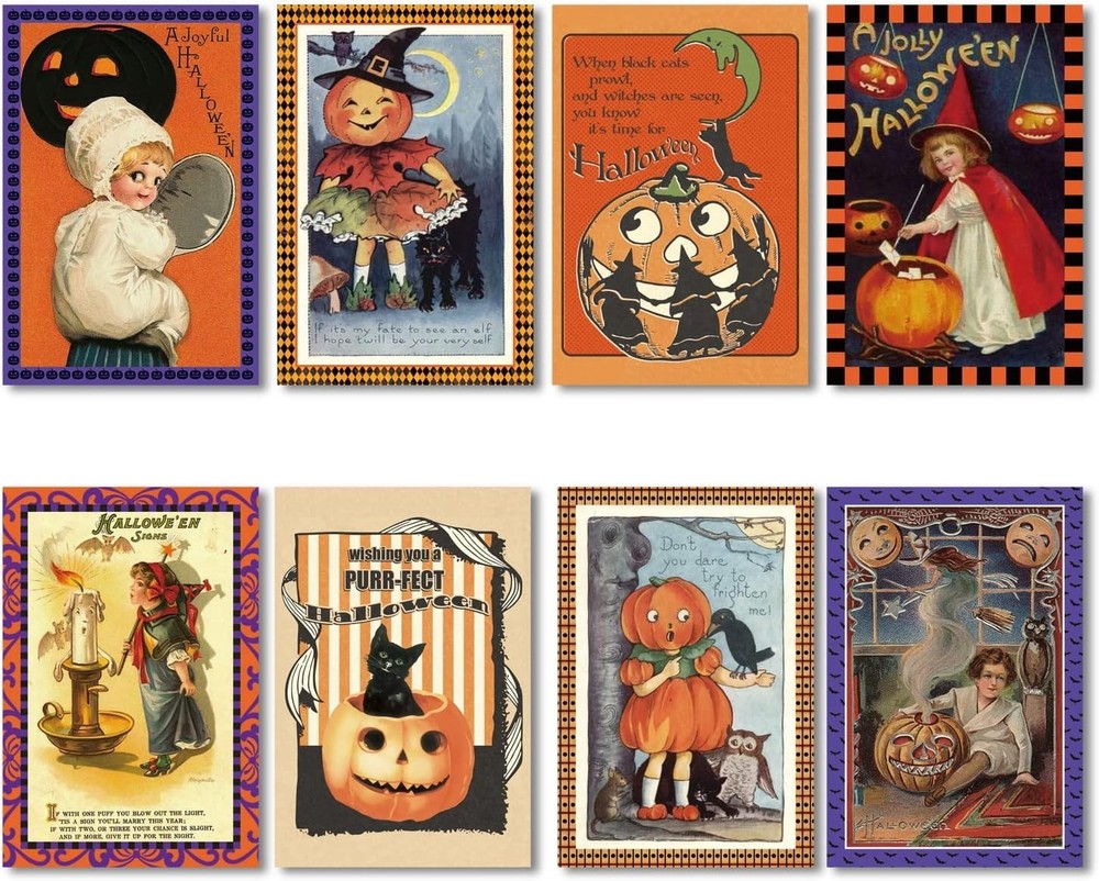 24 Pcs Vintage Halloween Greeting Cards with Envelopes and Stickers, 4 X 6 Inch,