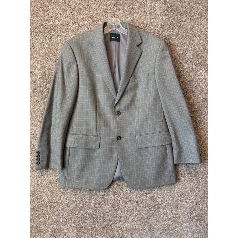 Nautica Mens 37S Grey Glen Plaid 100% Wool Two Button Blazer Sport Coat
