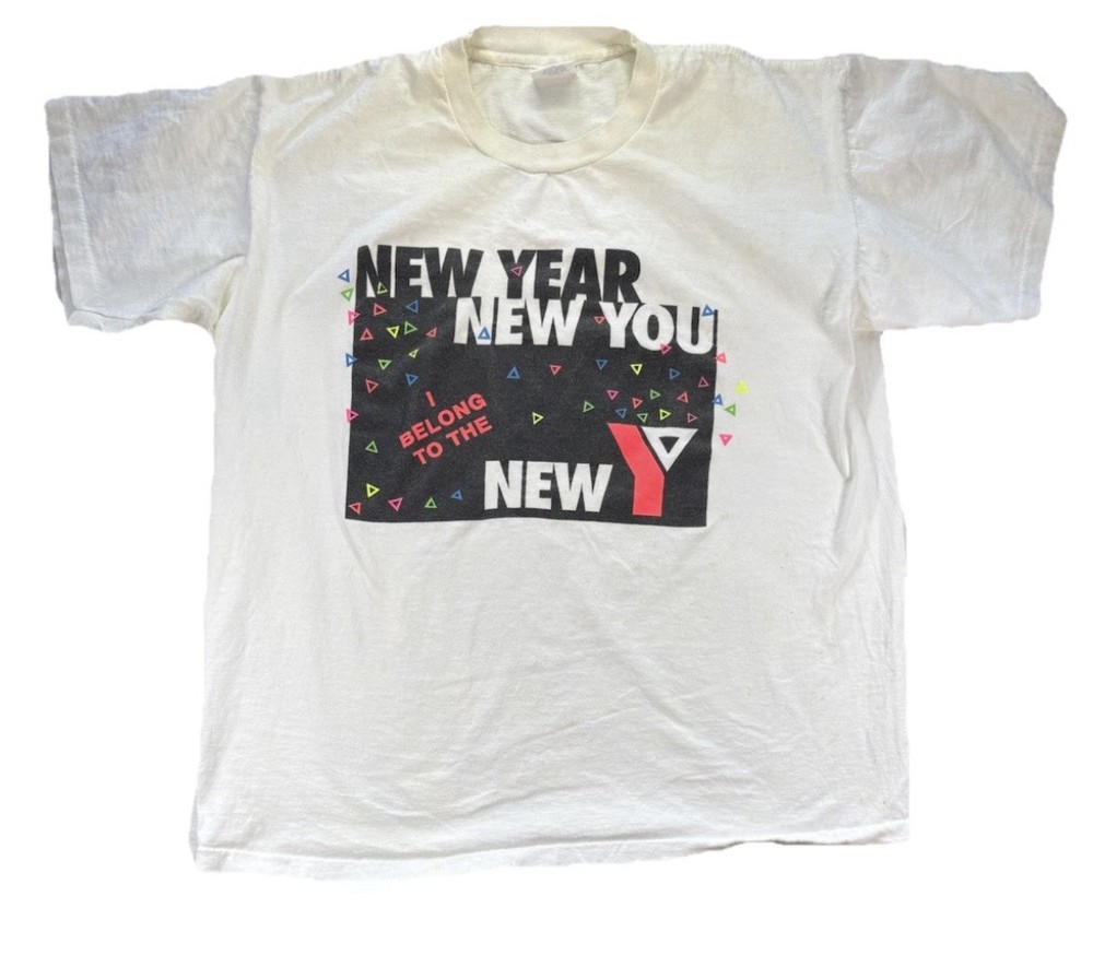 Vintage New Year New You T Shirt Men's XL White Holiday Y2K 90s Single Stitch