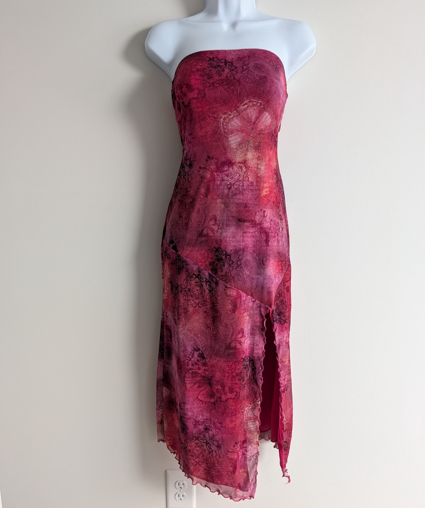 Urban Outfitters Dress Womens XS Y2K Pink Floral Butterfly Asymmetric Fairy Winx