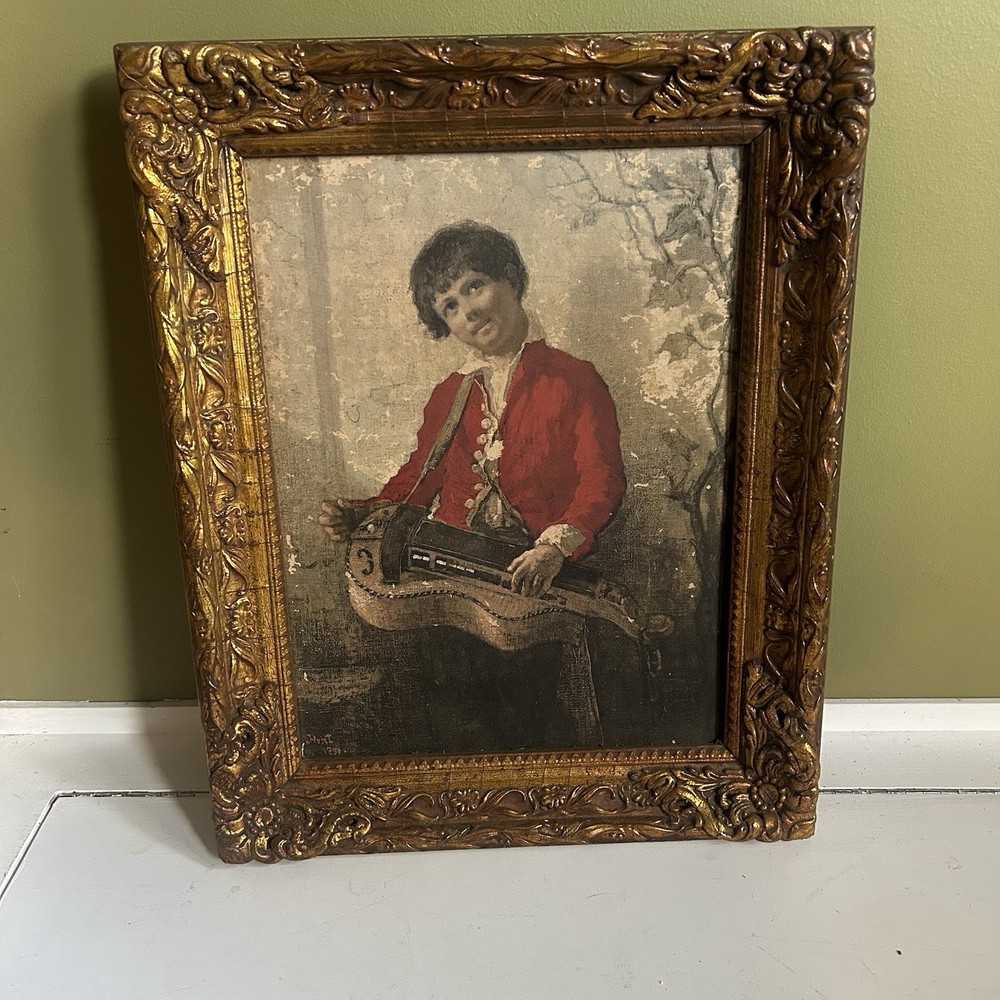 Hurdy Gurdy Boy By William Morris Hunt Framed Lithograph Print On Board  15x20