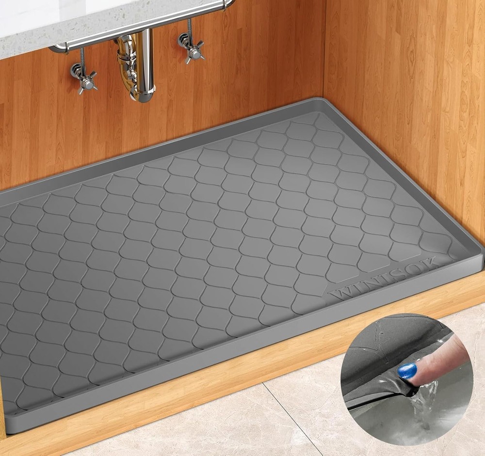 Silicone Under Sink Mat 34x22 Inch Non-Slip Kitchen Shelf Liner for Essentials and Gadgets