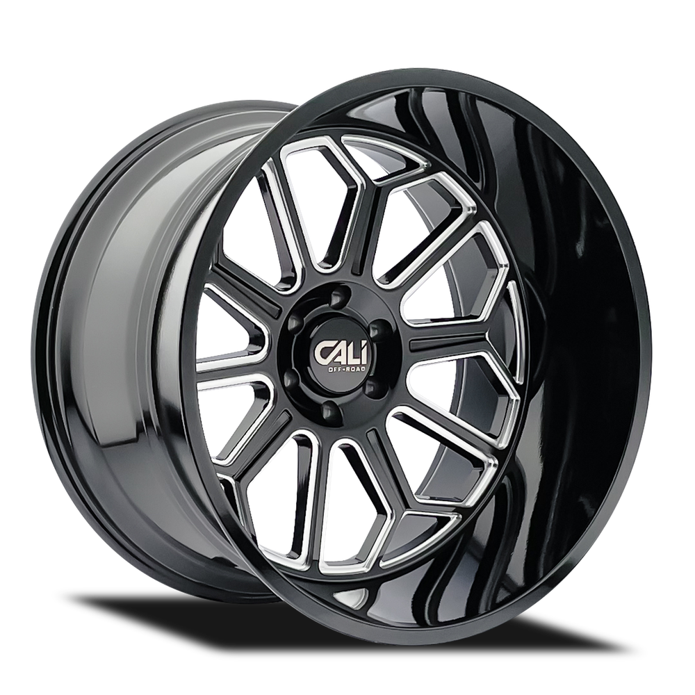 Set of 4 - CALI OFF-ROAD AUBURN 9117 GLOSS BLACK MILLED 22X12 6-135 -51MM 87.1MM