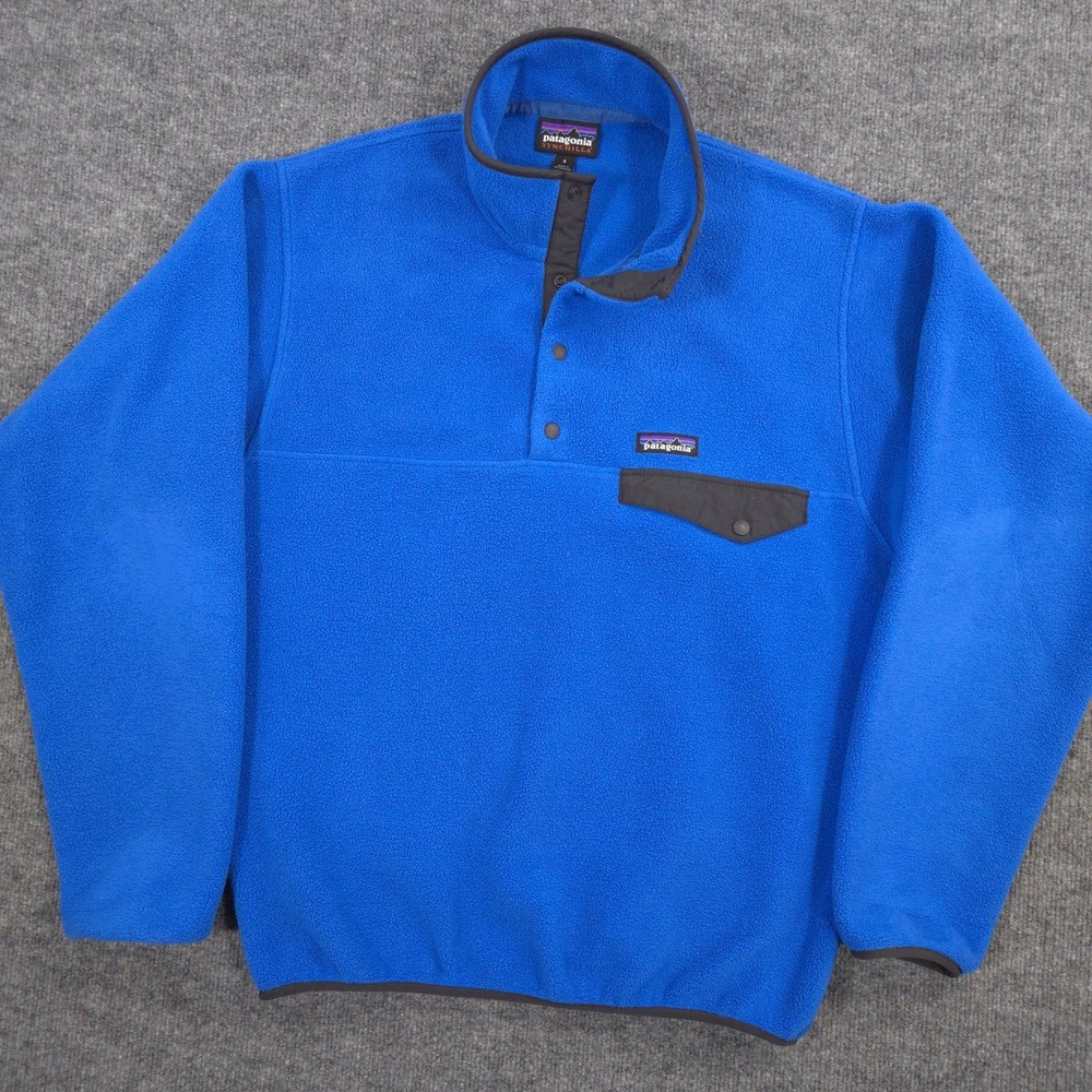 Patagonia Synchilla Snap-T Pullover Mens Small Blue Black Fleece Outdoor Hiking