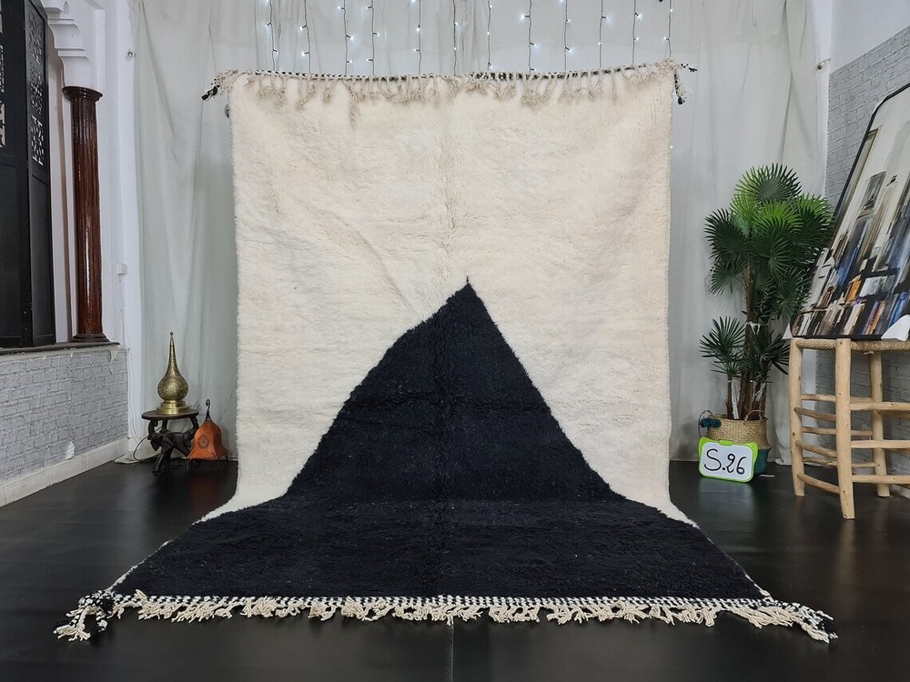Artistic Abstract Rug - Sheep Wool Rug - Beni Ourain Rug - Black & White Rug