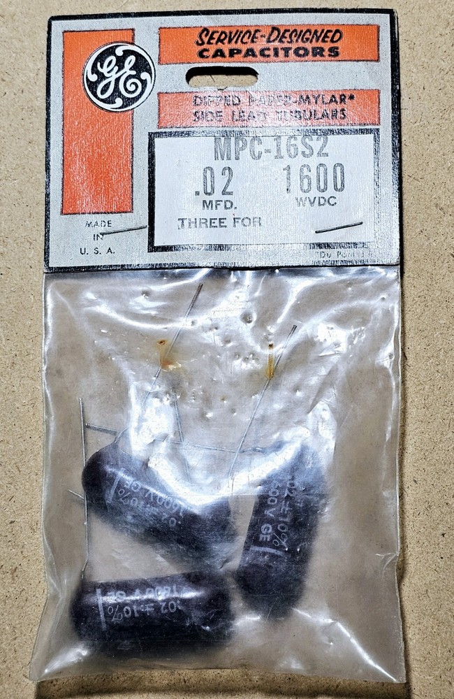 MPC-16S2 .02 10% 1600 V  GE Capacitors Dipped Paper-Mylar Side Long Leads New
