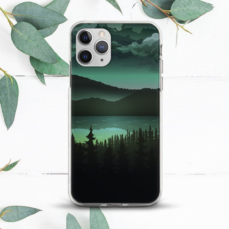 Abstract Green Mountains Forest Lake Case For iPhone X SE 11 12 13 14 15 Pro Max-image