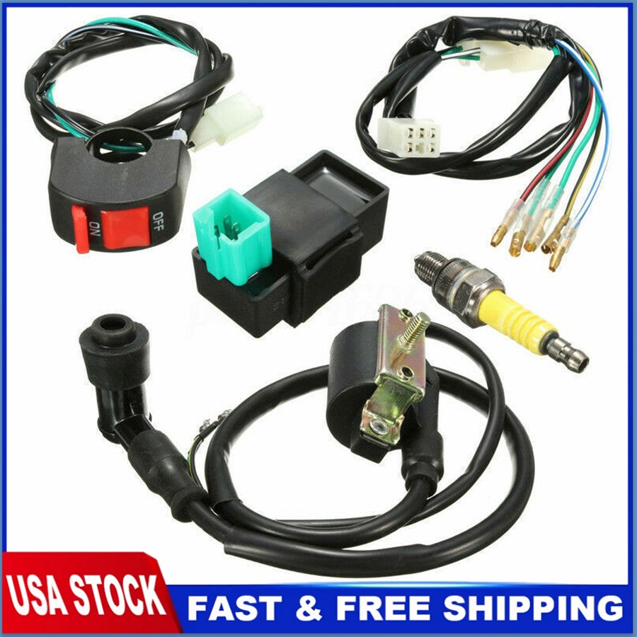 5 Wiring Loom Kill Switch Coil CDI Spark Plug Kit For 110cc 120cc 125cc Pit Bike