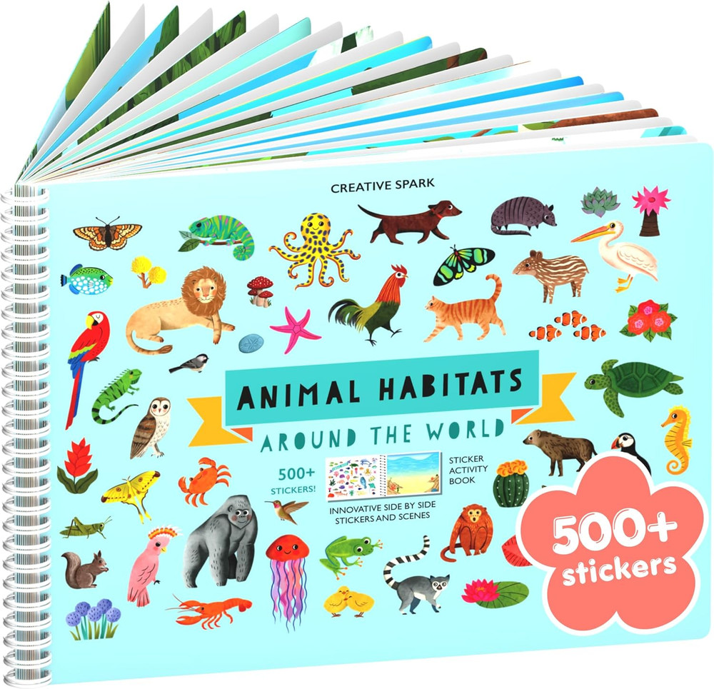 Animals Habitat 500+ Kids Sticker Book by  Toddler Airplane Travel Activity Colo