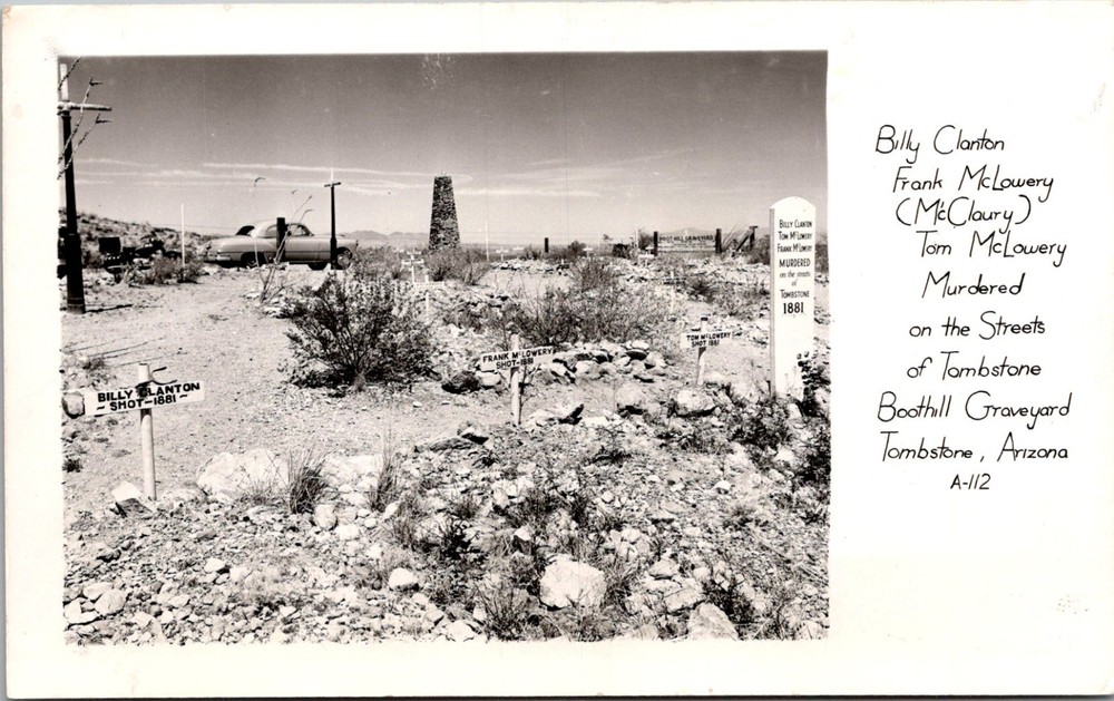 RPPC Grave Markers, Boothill Graveyard Tombstone AZ Vintage Postcard U10