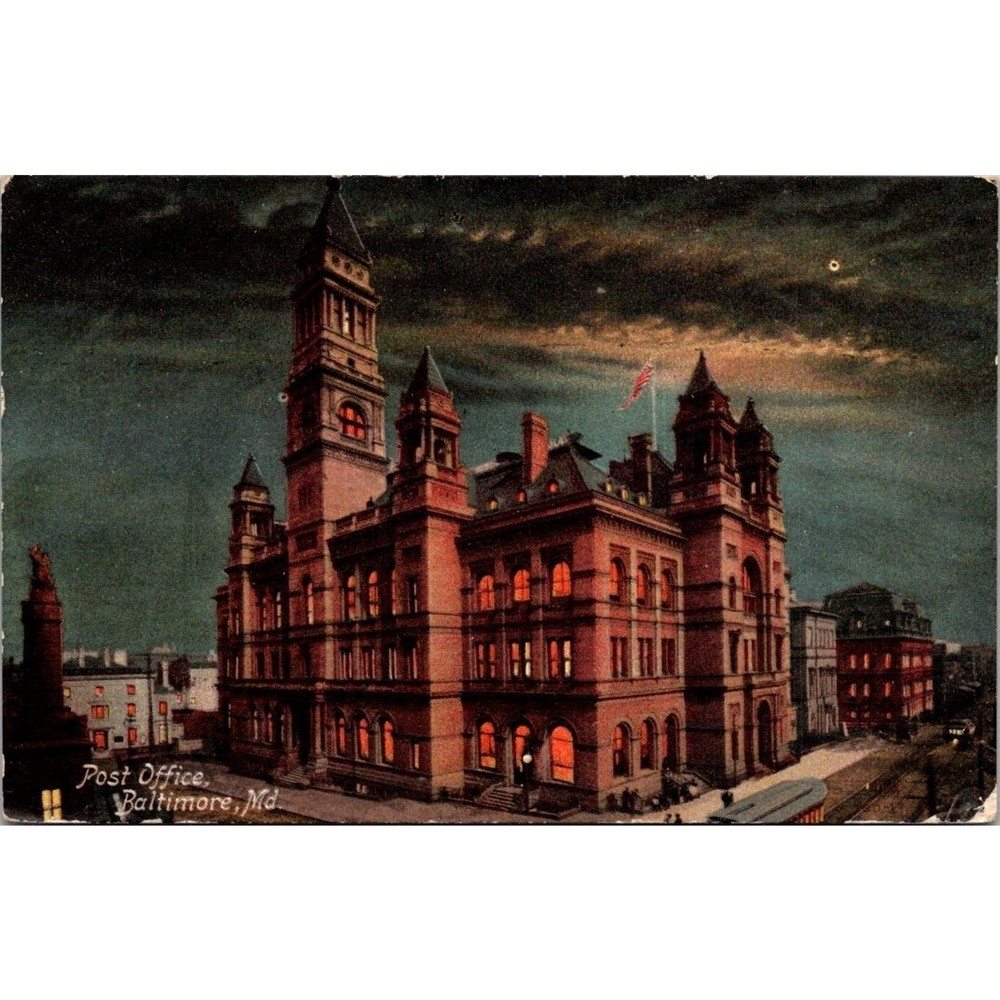 Baltimore Maryland MD Post Office 1910 Divided Back Posted Vintage Postcard