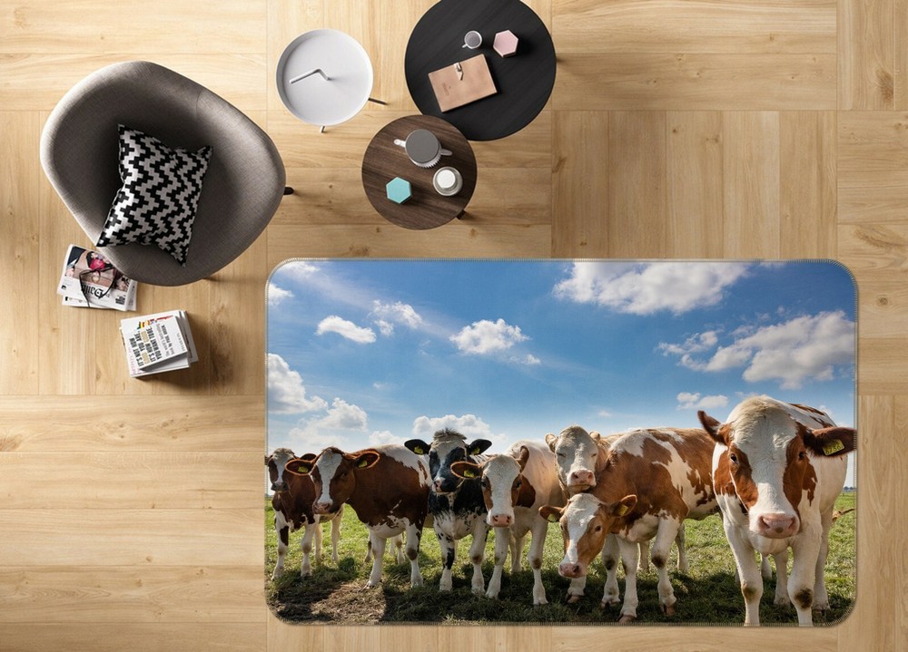 3D Realistic Prairie Cow Calf Non-Slip Rug Mat Photo Carpet O3173