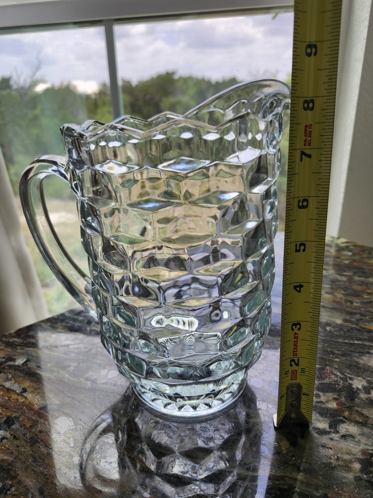 Vintage Indiana Glass Cubist Colony Whitehall Clear Water Pitcher 8