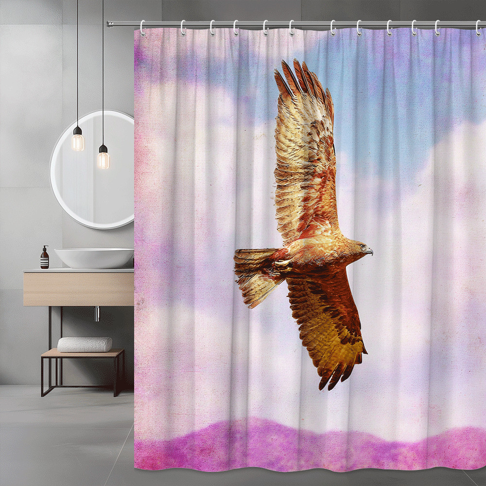 Bird in Flight Shower Curtain Pink Purple Sky Print
