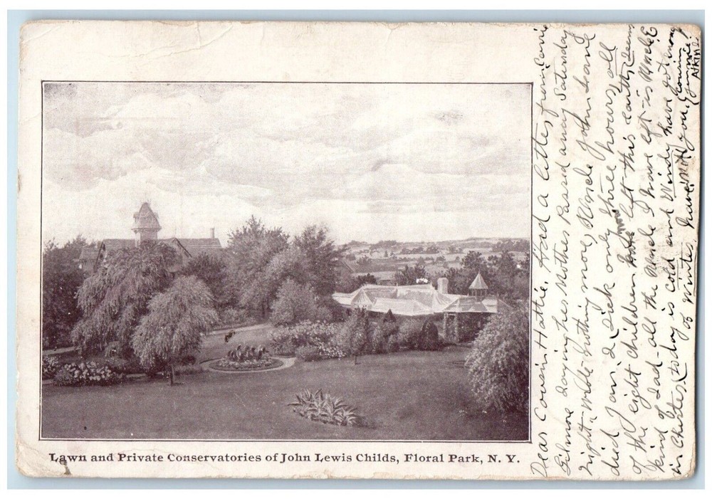 1907 Lawn Private Conservatories John Lewis Childs Floral Park New York Postcard