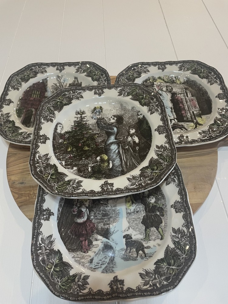 Friendly Village Christmas/Winter Square Salad/Accent Plate, set of 4, EUC-image