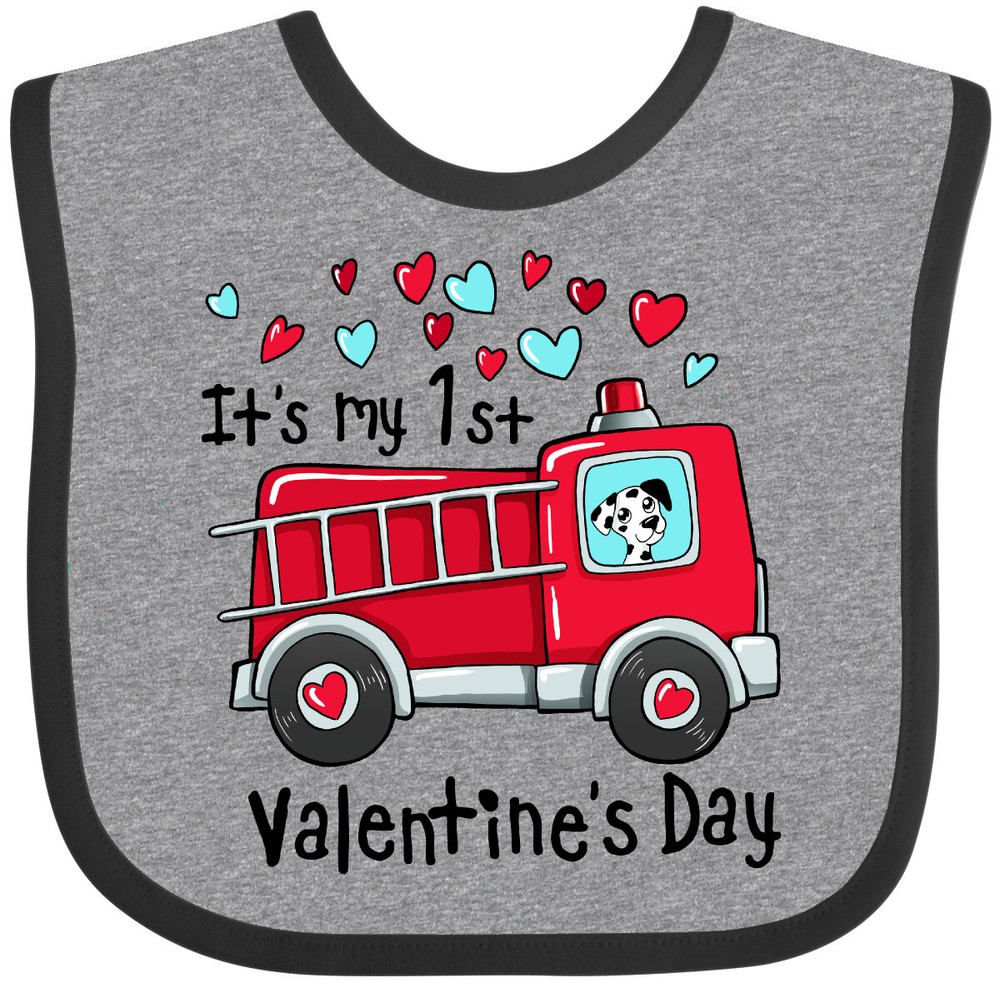 Inktastic It's My 1st Valentine's Day Fire Truck With Cute Dalmatian Baby Bib