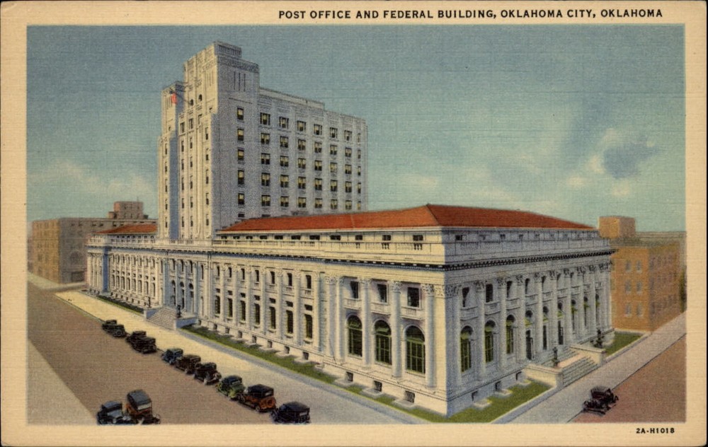 Post Office Federal Bldg Oklahoma City Oklahoma ~ 1940s linen postcard
