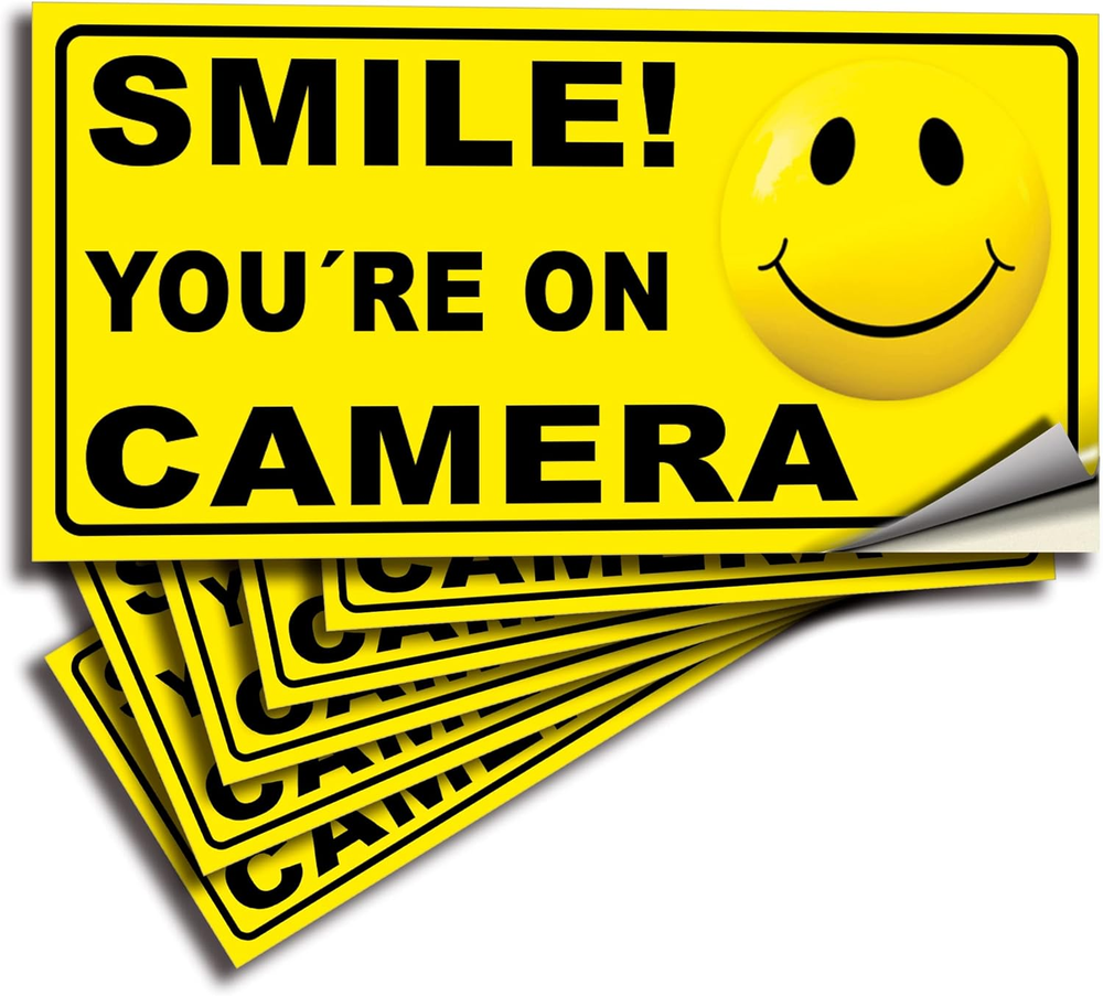 Smile You'Re on Camera Stickers for Business – 6 Pack 4X2 Inch – Self-Adhesive V