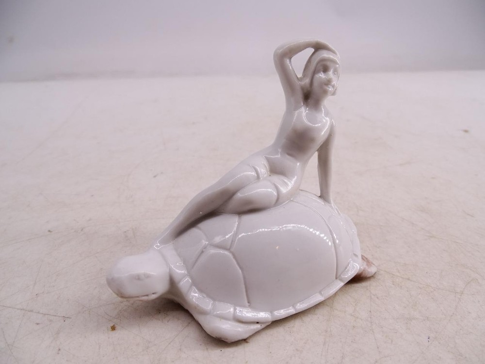 Antique German Porcelain Bathing Beauty Swimsuit Figurine Statue Turtle Vintage