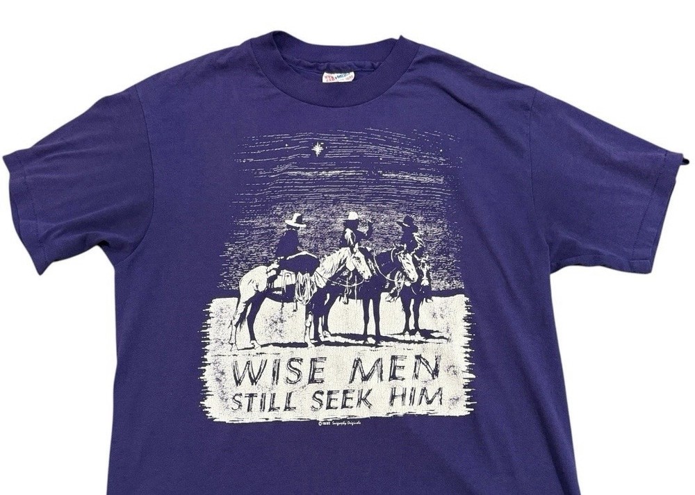 Vtg Jesus T Shirt Mens Large Christian Cowboy 90s Single Stitch Wise Men Seek