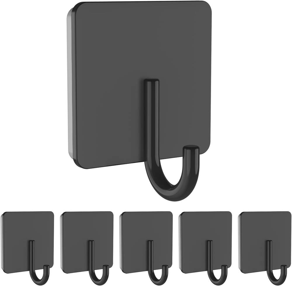 6-Pack Durable Stainless Steel Adhesive Hooks for Bathrooms and Kitchens