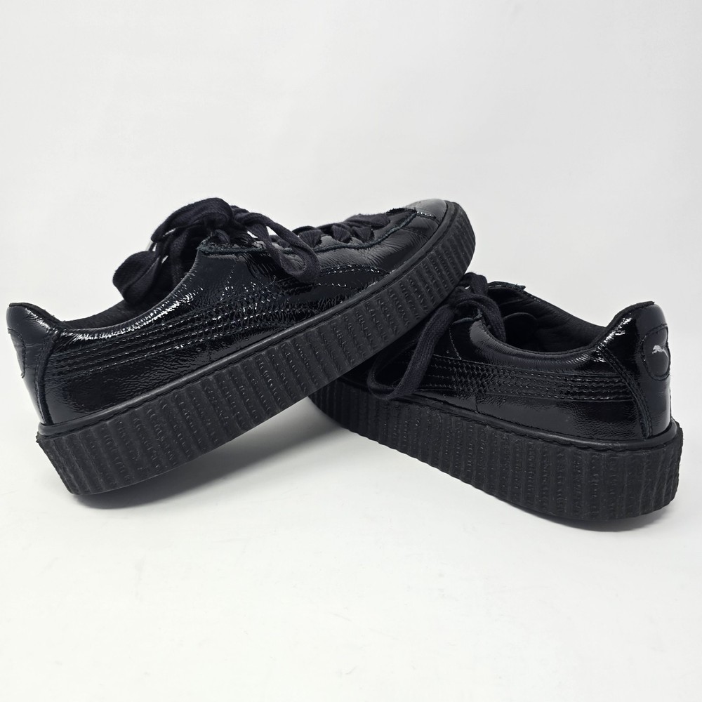 FENTY x PUMA Creeper Wrinkled Patent Leather Sneaker Womens Size 9.5 Black