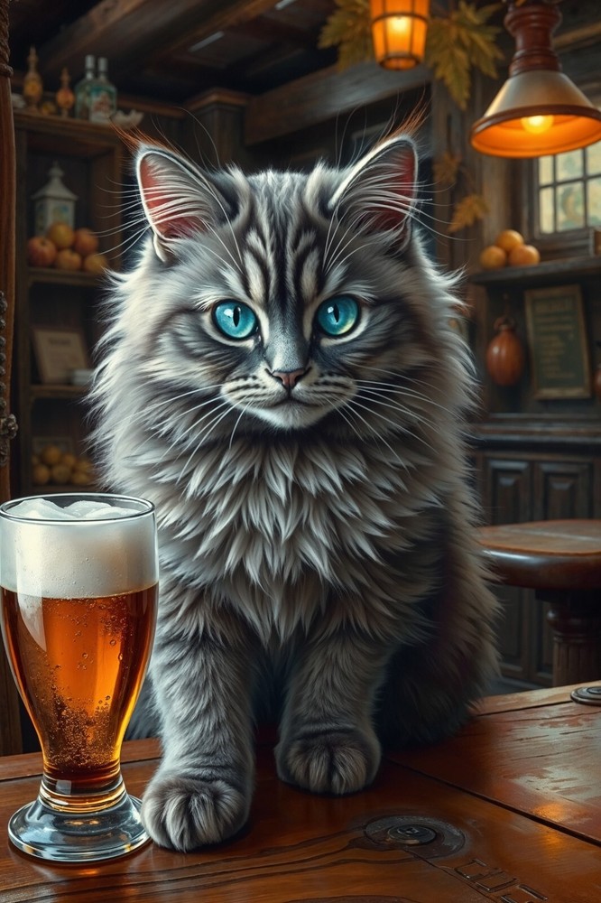 Cat Beer Pub Fantasy 4x6 Premium Photo Art Print for Decor