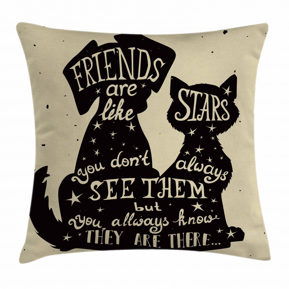 Inspirational Cat Dog Friends 18 Inch Square Pillow Cover Case