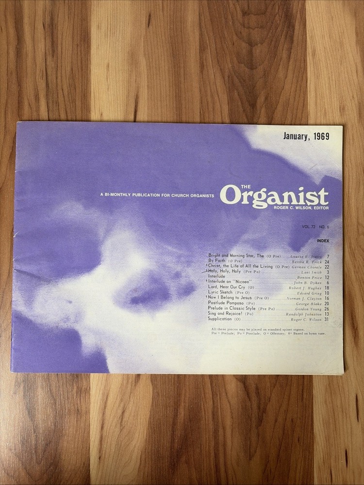 Vintage Sheet Music The Organist Church Organ Magazine January 1969 Vol 72 No 6
