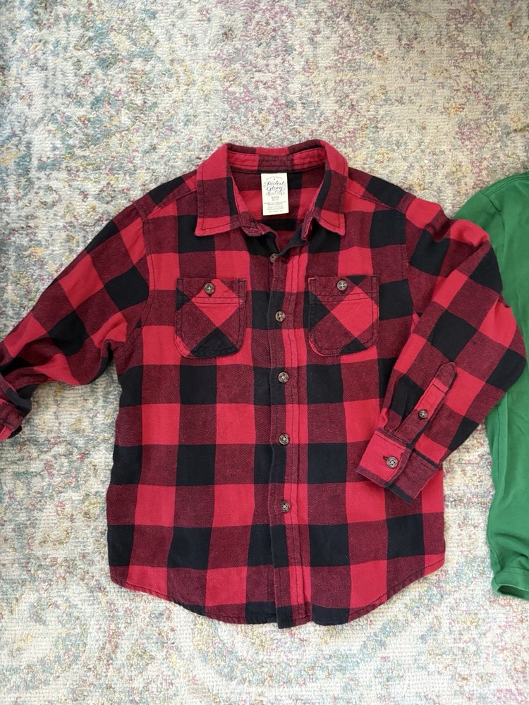 Faded Glory Boys Long Sleeve Button Up Flannel/Plaid XS(4-5) Red/Black